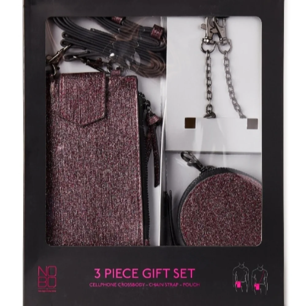 NO BOUNDARIES 3 PIECE GIFT SET CELLPHONE CROSSBODY CHAIN STRAP POUCH - Picture 1 of 6